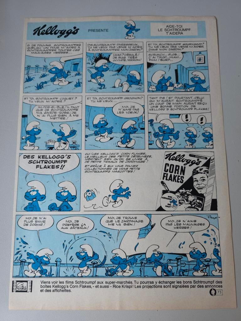 Ancienne publicité Schtroumpf Kellogg's 2, Envoi, Utilisé, Autres Schtroumpfs, Bande dessinée