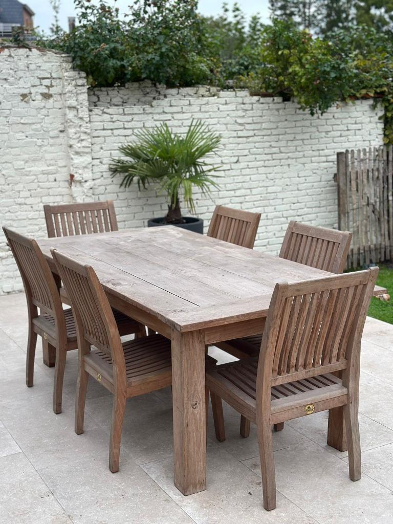 grote tuintafel + 8 stoelen - teak - merk Barowtyrie, Tuin en Terras, Tuinsets en Loungesets, Ophalen, Teakhout, Tuinset, Eettafel
