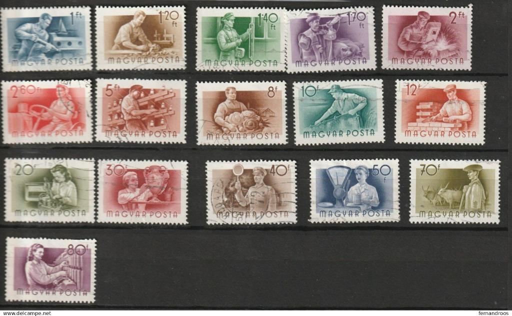 HONGRIE TIMBRES MAGYAR POSTA 1955 METIERS 16 TIMBRES OBLITER, Postzegels en Munten, Ophalen of Verzenden, Gestempeld