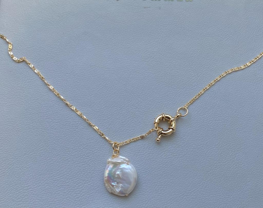 Ketting Natuurlijke Rivierparel Verguld met 14K Goud, Met hanger, Wit, Nieuw, Ophalen of Verzenden
