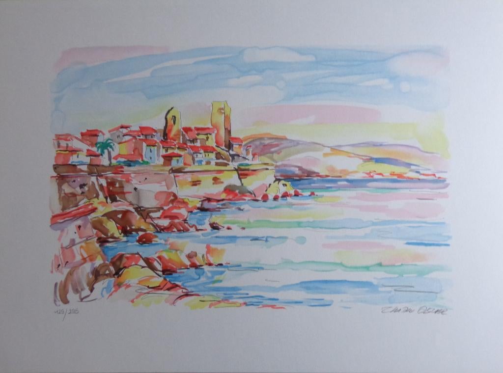 OLIVIER ZLATKU / COTE D'AZUR / KLEURLITHO / 56x76cm / SIG, Antiquités & Art, Enlèvement ou Envoi