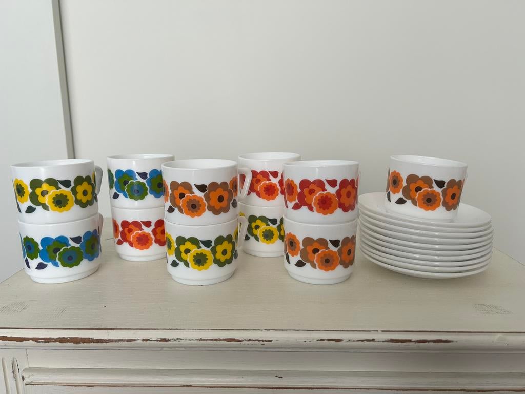 Vintage servies - Arcopal Lotus, Caravans en Kamperen, Kampeeraccessoires, Gebruikt, Ophalen