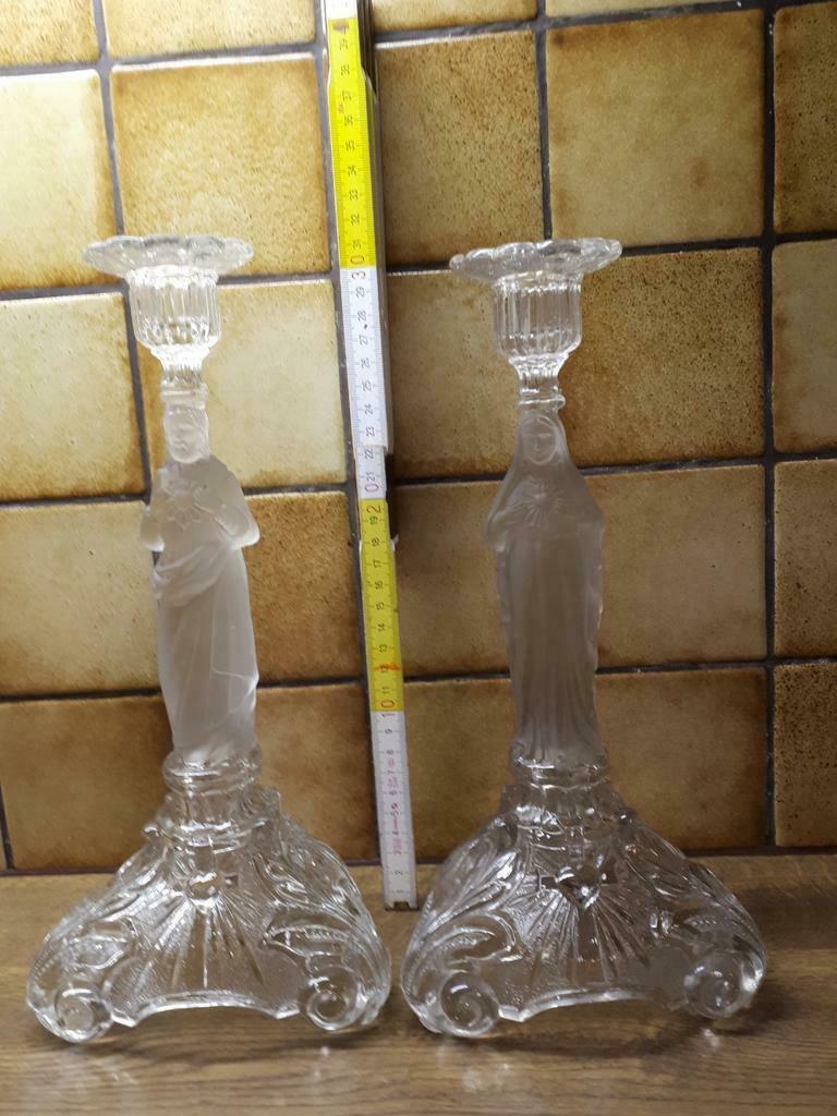 Koppel glazen kandelaars heilig hart en Maria, Ophalen of Verzenden, Glas