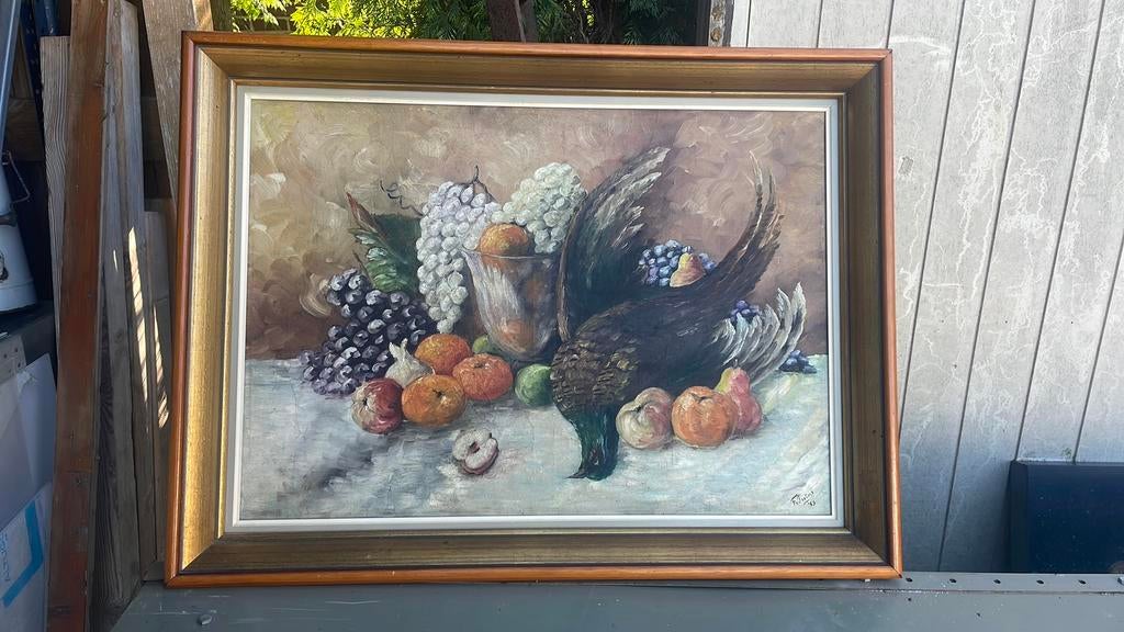 Ancienne peinture tableau nature morte dans son encadrement, Enlèvement ou Envoi