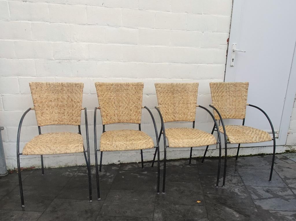 VINTAGE RATTAN WICKER STOELEN 1970s METAAL ROTAN, Ophalen