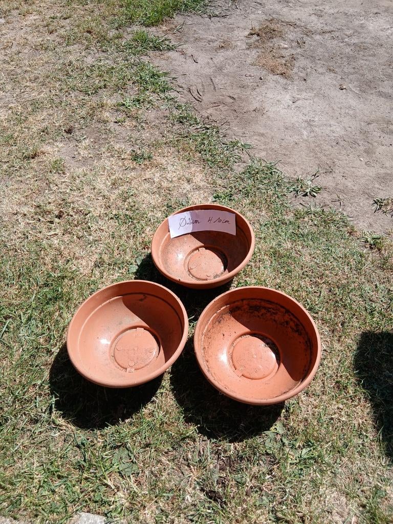 3 bloempotten - synthetisch -  30 cm x H 10 cm, Tuin en Terras, Bloempotten, Kunststof, Gebruikt, Rond, Binnen