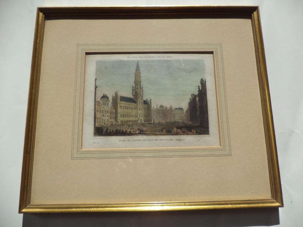 antiek ingekleurde gravure Grote Markt BXL Barlett, Lhuilier, Antiek en Kunst, Kunst | Etsen en Gravures, Ophalen of Verzenden