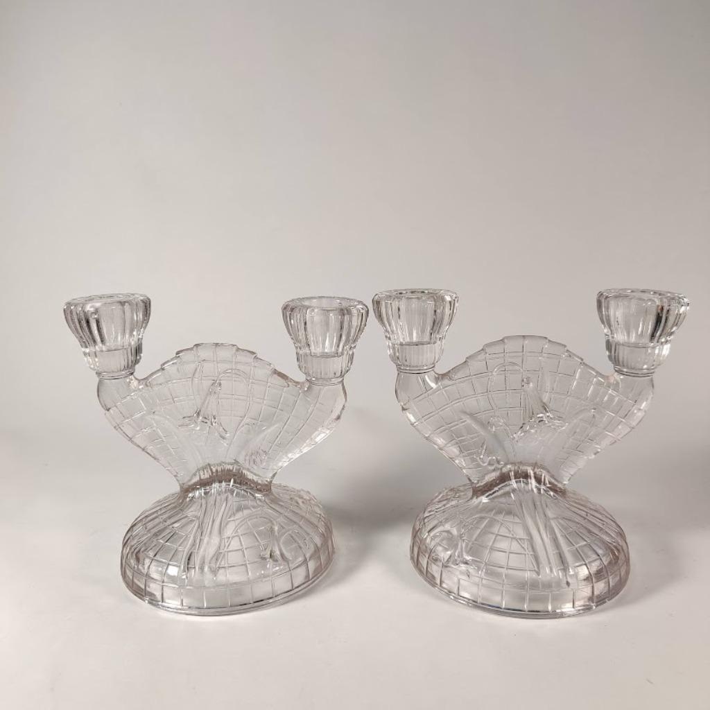 2 chandeliers doubles /Art Déco/verre pressé/fleurs et poiss, Enlèvement ou Envoi, Verre