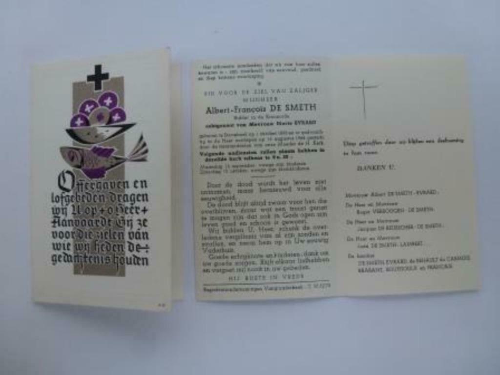 doodsprentje De Smeth Albert  Sterrebeek 1 oktober 1898, Verzamelen, Bidprentjes en Rouwkaarten, Verzenden, Rouwkaart
