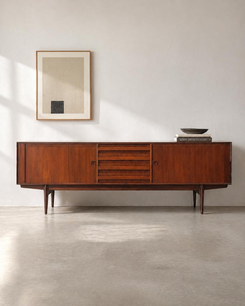 Enfilade vintage Oswald Vermaercke Paola en teck — V-Form, Enlèvement, Teck