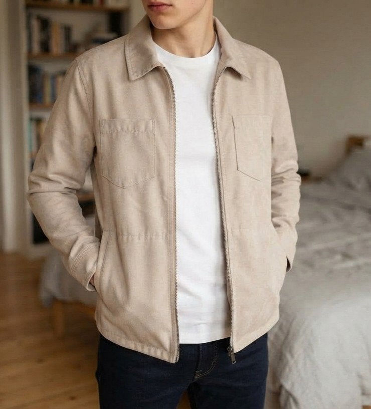Veste / Surchemise Jack & Jones Premium – Effet Suédine / Da, Kleding | Heren, Beige, Jack&Jones, Zo goed als nieuw, Verzenden