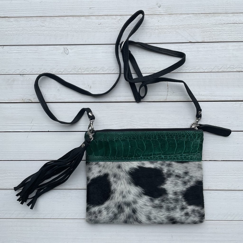 Mickey struisvogel zwart wit groen #M-17 | Lederstore, Ophalen of Verzenden, Nieuw, Zwart, Handtas