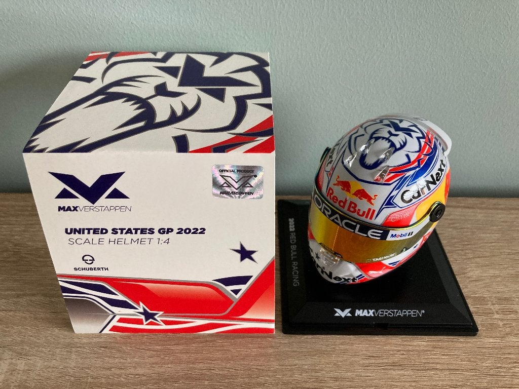 Max Verstappen 1:4 helm United States GP 2022 Red Bull, Ophalen of Verzenden, Nieuw, Formule 1