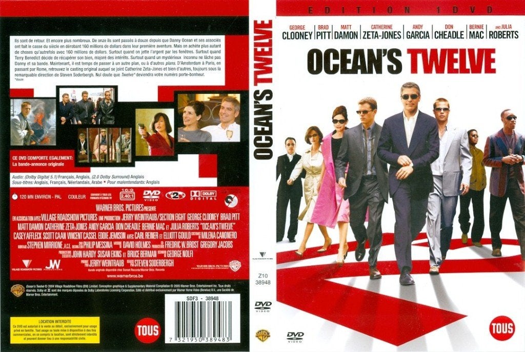 Le DVD Ocean's Twelve de Steven Soderbergh, Enlèvement ou Envoi, Comprend un DVD, Comme neuf, Thriller d'action