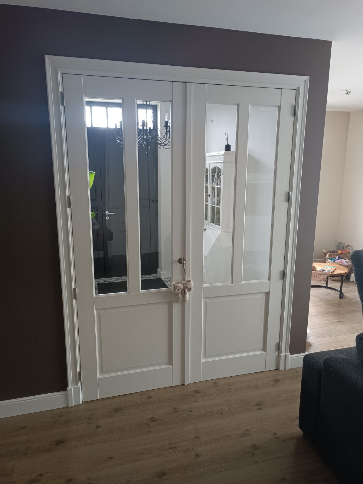 Dubbele houten binnendeur met glas, Doe-het-zelf en Bouw, Ophalen, Gebruikt, Overige typen, 150 tot 225 cm