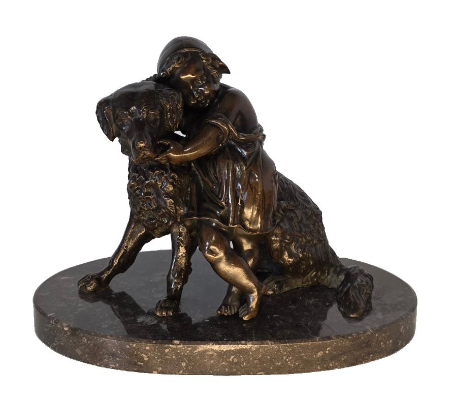 Brons beeld - Meisje met hond., Ophalen of Verzenden, Brons