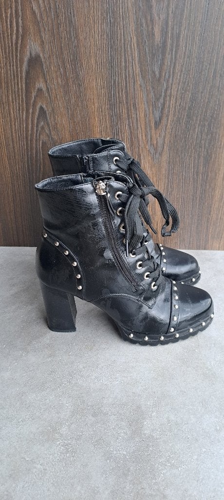 Bottines Noir Talons Blocs Cloutées Lucky Shoes 40, Enlèvement ou Envoi, Comme neuf, Boots et Botinnes, Lucky shoes