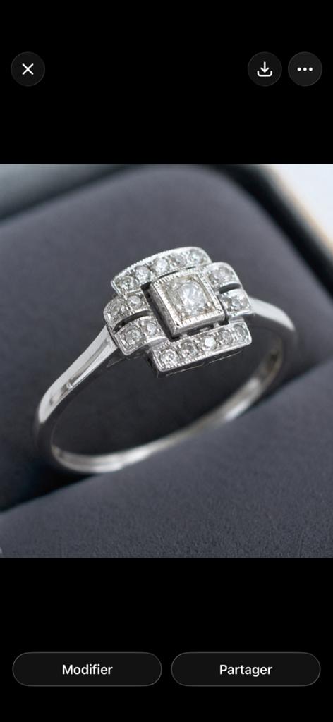 BAGUE ART DÉCO ANCIENNE – OR BLANC 18K & DIAMANTS, Handtassen en Accessoires, Ringen, Zo goed als nieuw, Wit, Goud, Ophalen