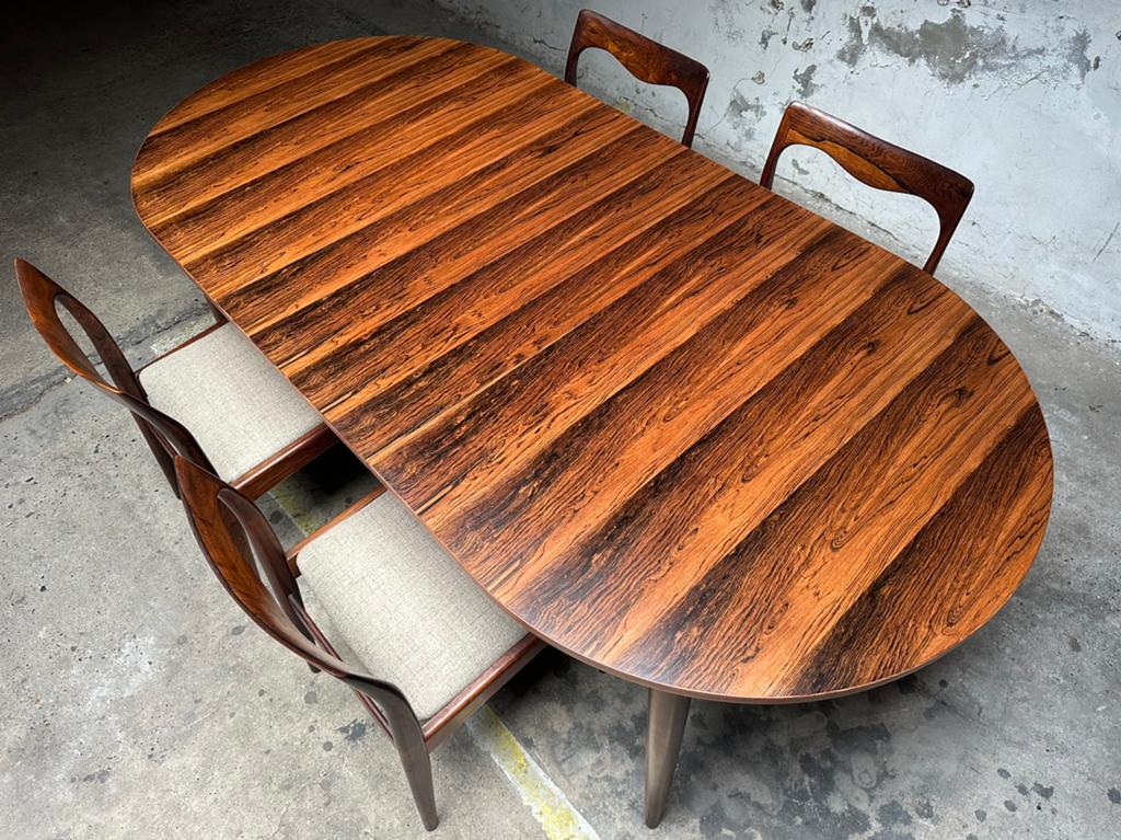 Vintage palissander uitschuifbare eettafel, Ophalen, 200 cm of meer, 50 tot 100 cm, Zo goed als nieuw
