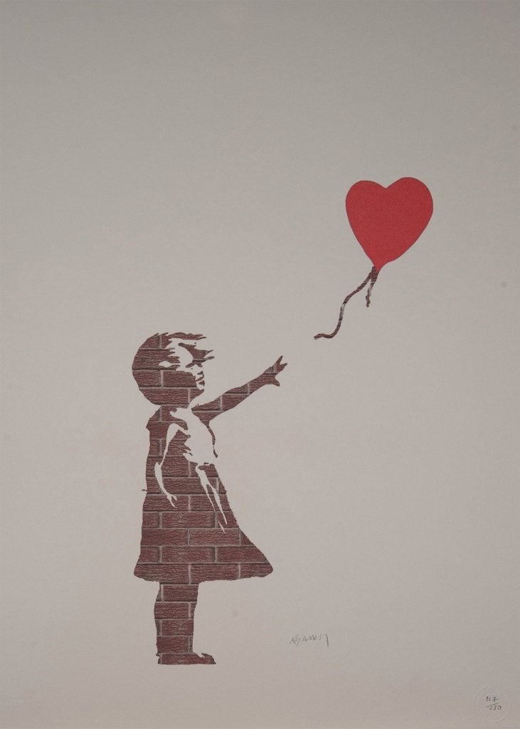 Banksy (After) - Fille avec un ballon, Avec certificat d'authenticité, Enlèvement ou Envoi, Lithographie