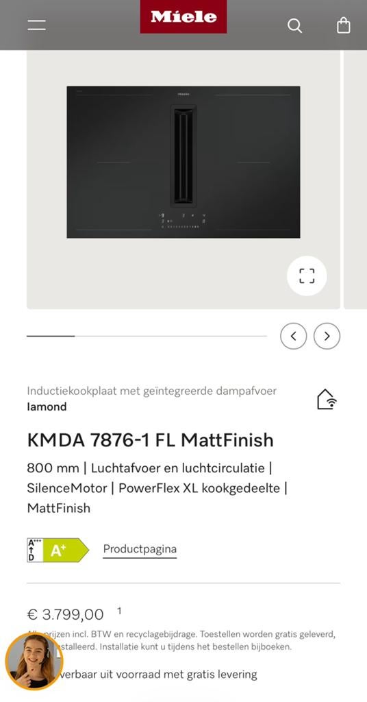 Miele inductiekookplaat met afzuigsysteem, Elektronische apparatuur, Kookplaten, Nieuw, Inbouw, Inductie, 4 kookzones, Energieklasse A of zuiniger