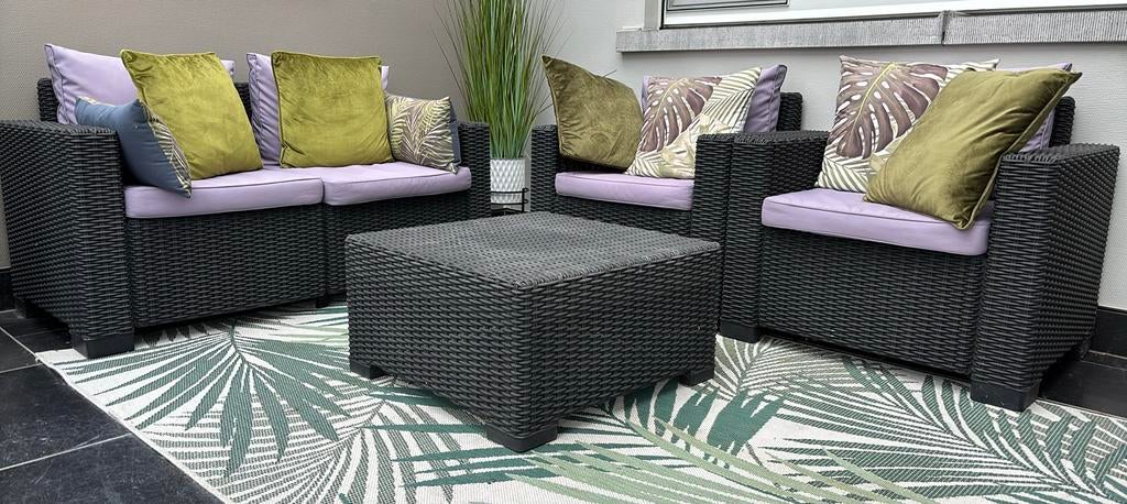 Loungeset met sierkussens, Tuin en Terras, Ophalen, 4 zitplaatsen, Gebruikt, Loungeset