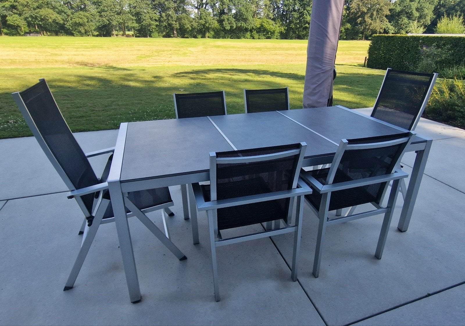 Tuinset: tafel + 6 stoelen, Tuin en Terras, Ophalen, Gebruikt, 6 zitplaatsen, Aluminium