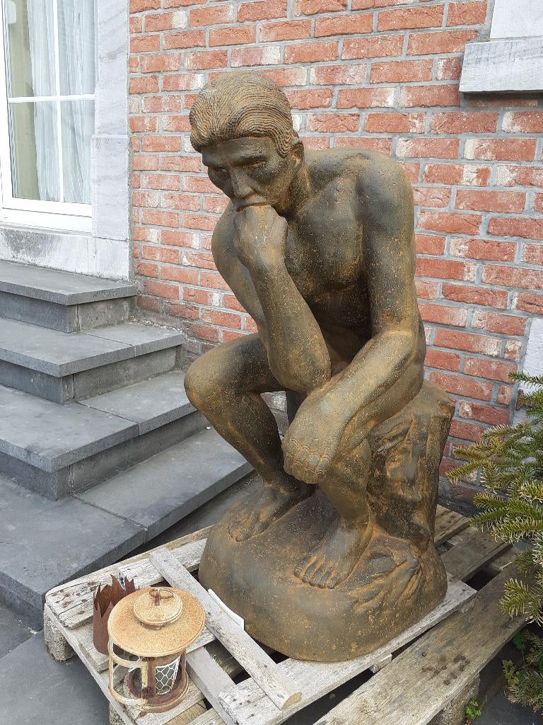 LE PENSEUR DE RODIN EN PIERRE RECONSTITUEE (hauteur 1,10 M), Jardin & Terrasse, Enlèvement, Comme neuf, Autres matériaux, Homme
