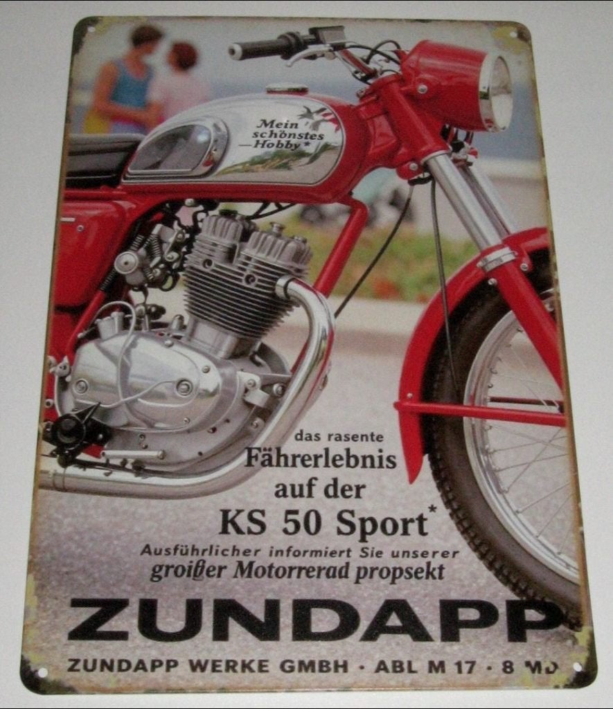 ZUNDAPP : Metalen Bord Oldtimer Zundapp KS 50 Sport, Collections, Marques & Objets publicitaires, Neuf, Panneau publicitaire, Envoi