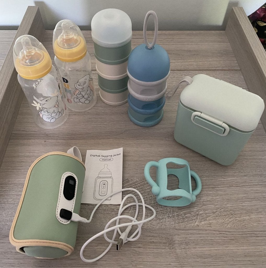 Flesvoeding Set – USB Fleswarmer, Dumbo Flessen, Bewaardozen, Mains libres, Comme neuf, Enlèvement, Autres marques