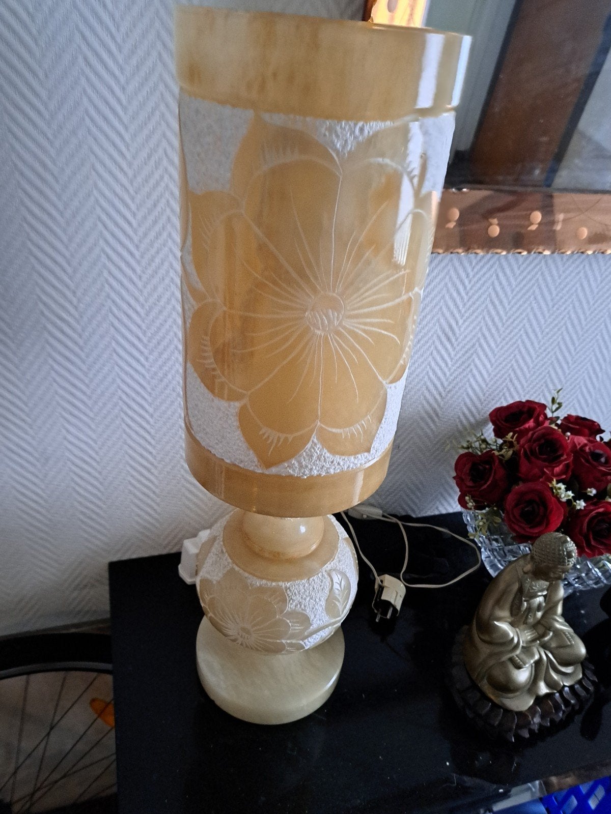 Grote vintage albasten lamp als nieuw, Ophalen