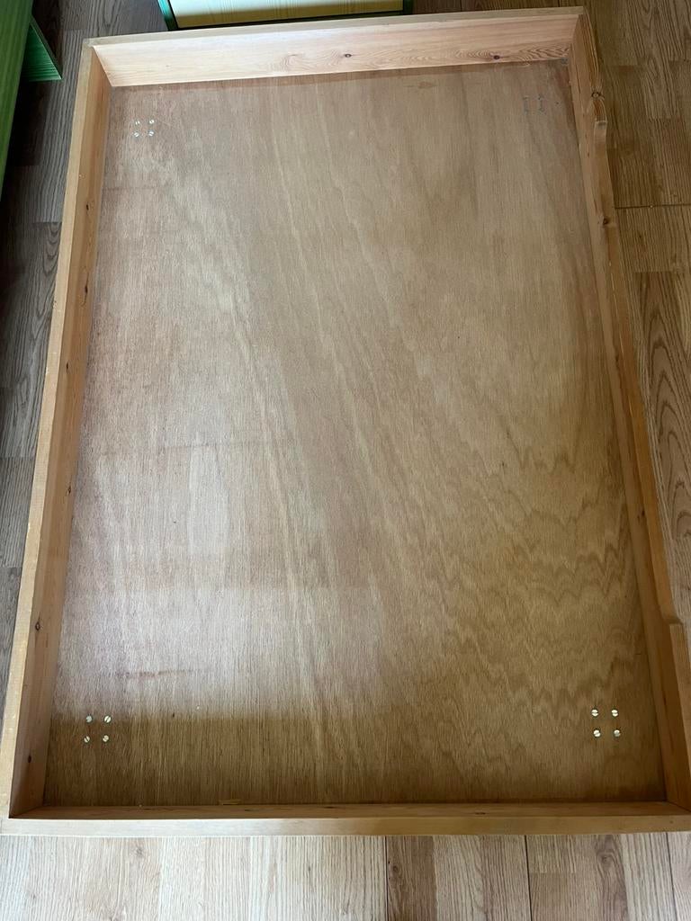 Volledige  Houten beddenbak met wielen onder bed 90x130x12, Ophalen, Gebruikt, 90 cm, 190 cm of minder