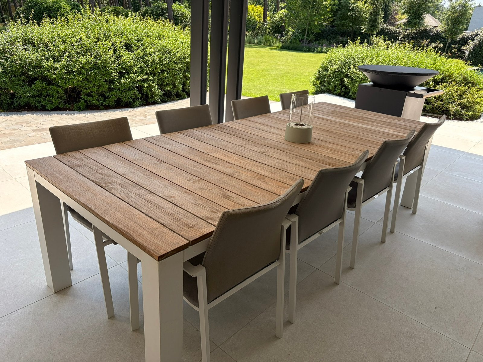 Bristol tuinset met 8 stoelen en teak tafelblad, Tuin en Terras, Ophalen, Gebruikt