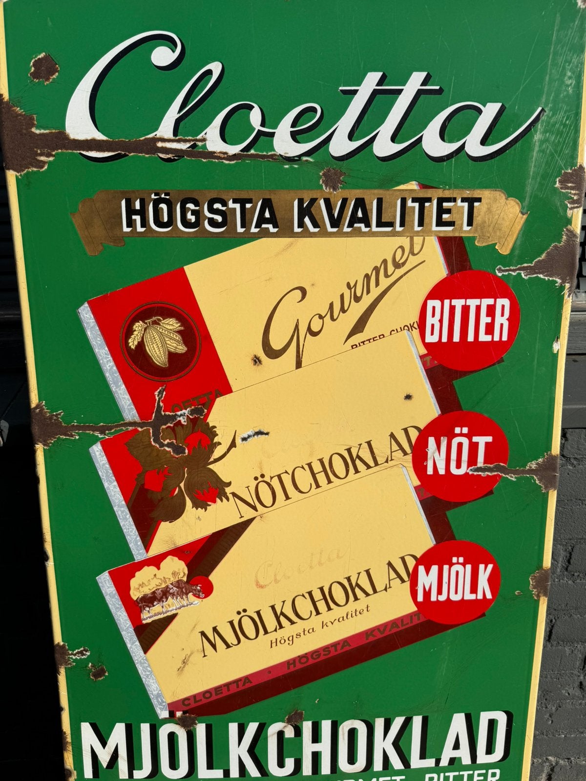 Cloetta Chocola oud emaille reclamebord, Ophalen, Reclamebord, Gebruikt, .