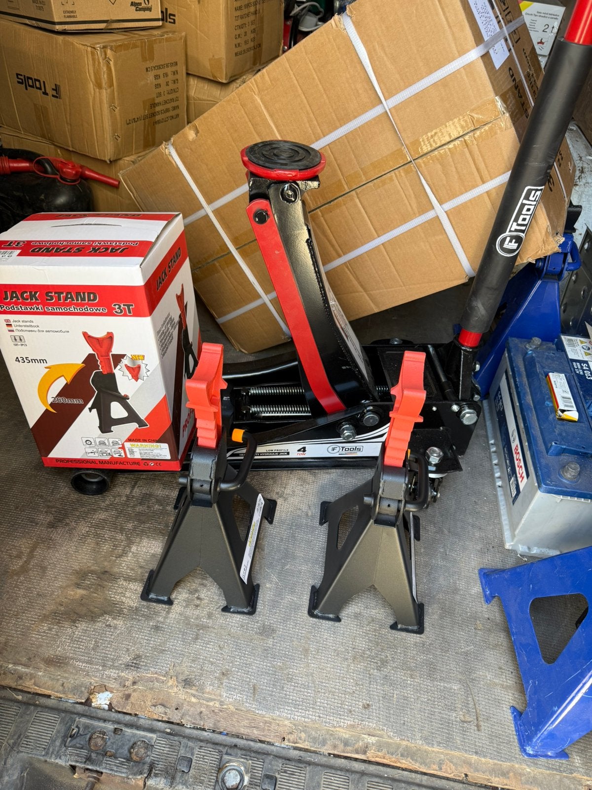 PACK CRIC 4 TONNES DOUBLE PISTON + 2 CHANDELLES 130€!, Enlèvement, Neuf, Hydraulique, Cric de garage