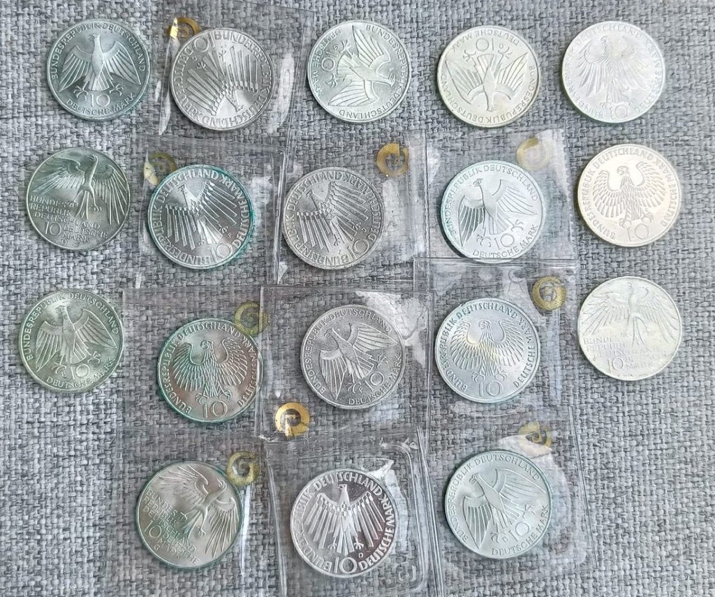 18x Zilveren Munten - 10 Mark Olympische Spelen München, Postzegels en Munten, Ophalen of Verzenden, Duitsland, Losse munt, Zilver