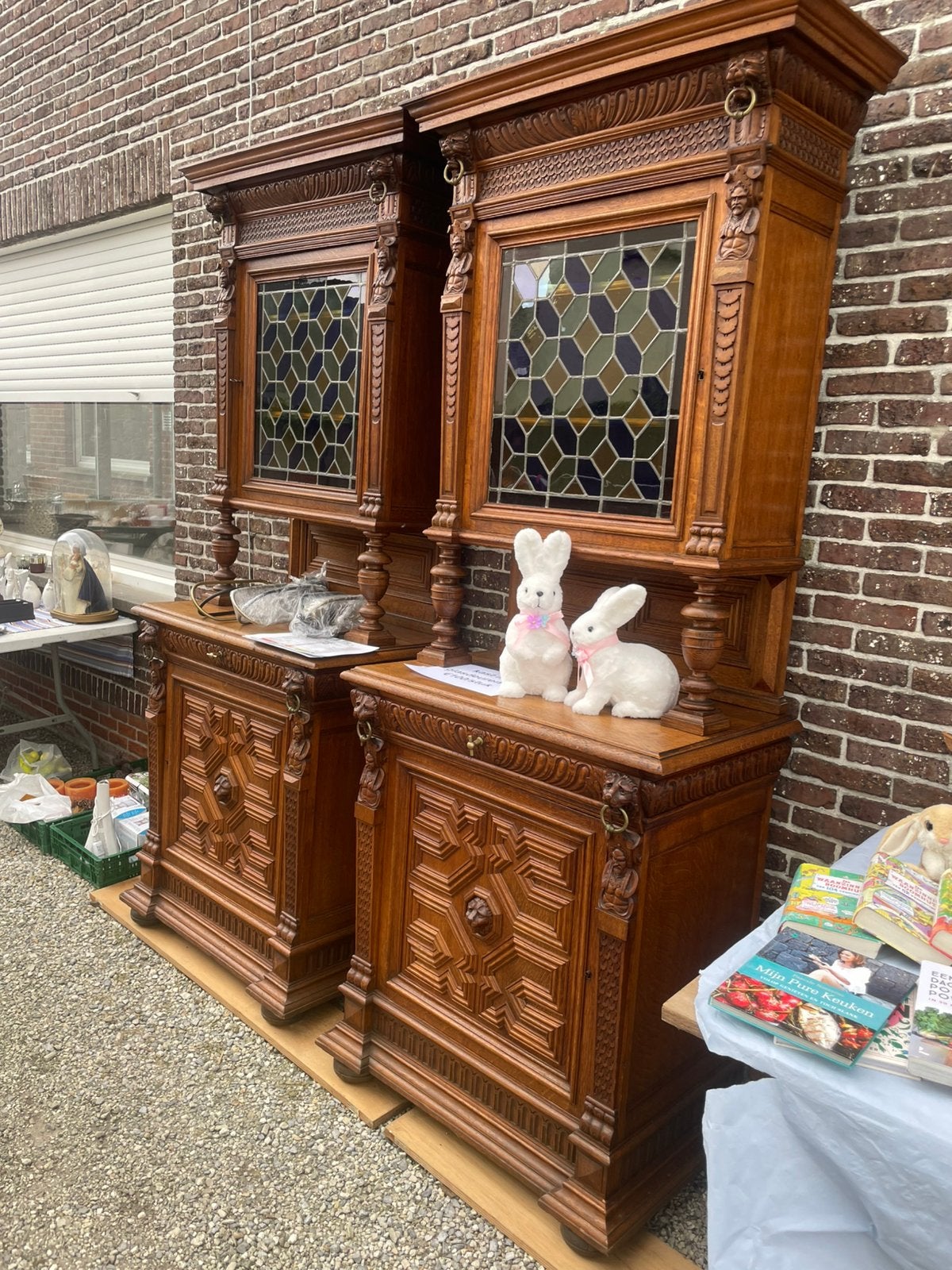 Prachtige antieke eiken buffetkast met glas-in-lood, Antiek en Kunst, Antiek | Meubels | Kasten, Ophalen