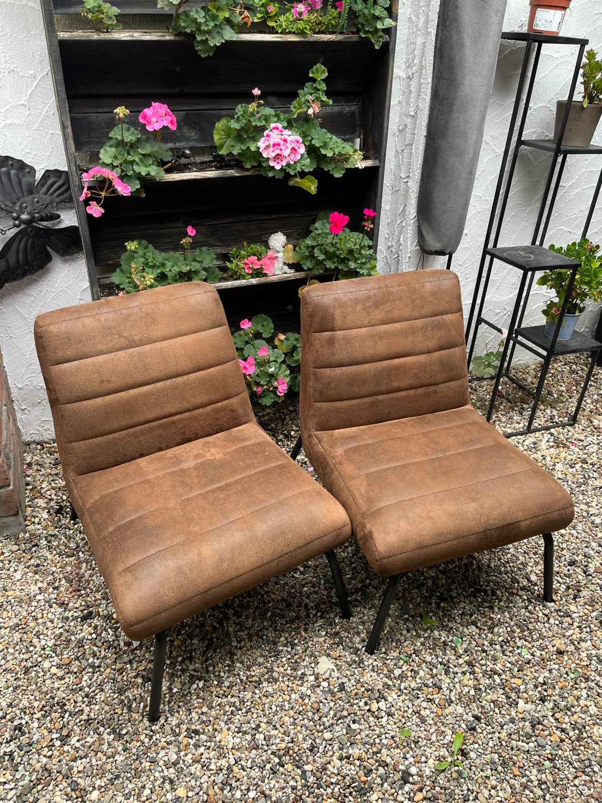 Lot de 2 fauteuils vintage effet cuir veilli, Comme neuf, Enlèvement, Cuir, Deux