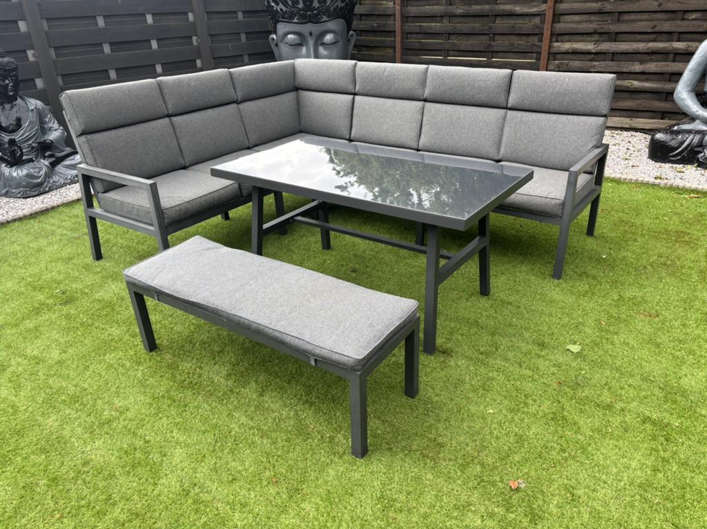 Loungeset aluminium dining met bijhorende kussens en tafel, Ophalen, Zo goed als nieuw, Aluminium, Loungeset
