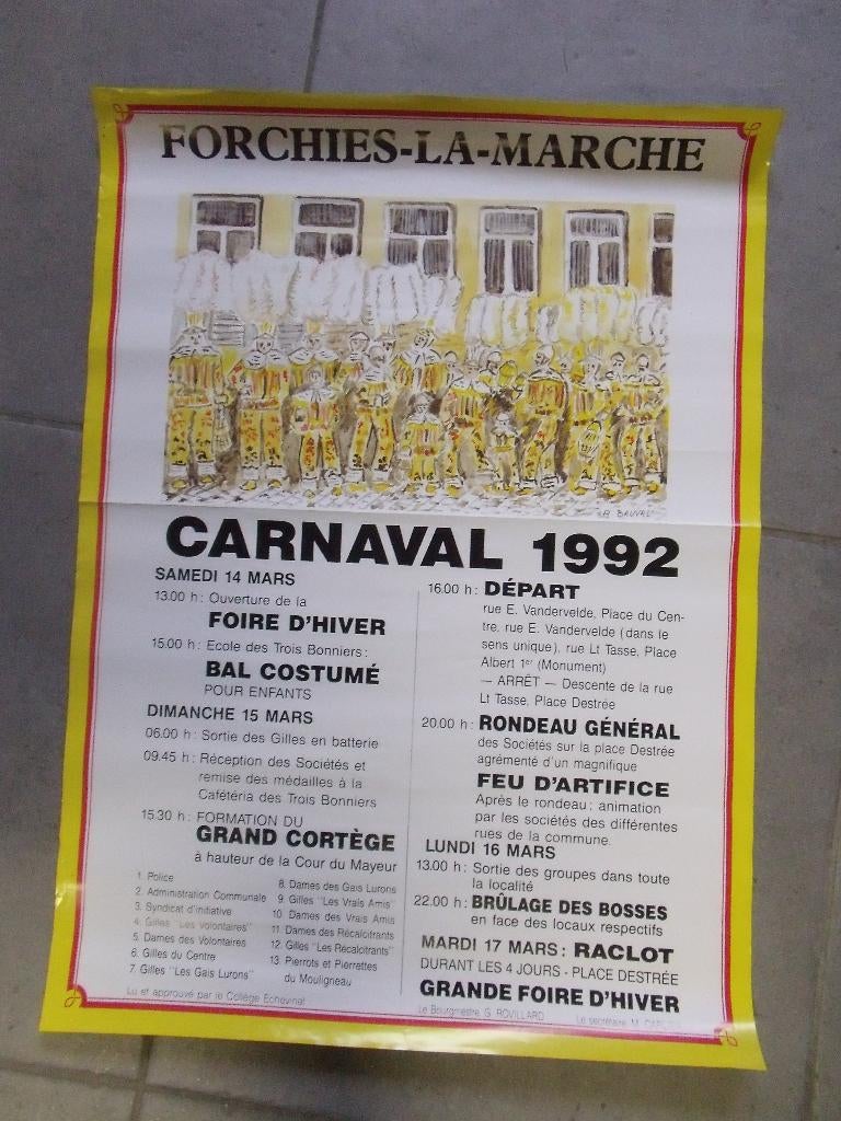 affiche carnaval Forchies la Marche - 1992, Rectangulaire vertical, Enlèvement, Utilisé, Autres sujets/thèmes