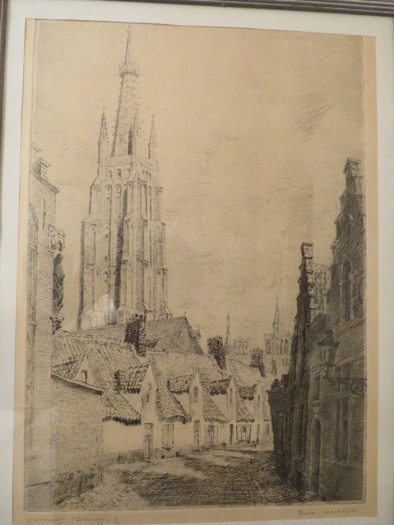 Ets / tekening Romain Malfliet - Brugge - Groeninge, Antiek en Kunst, Ophalen, Ets