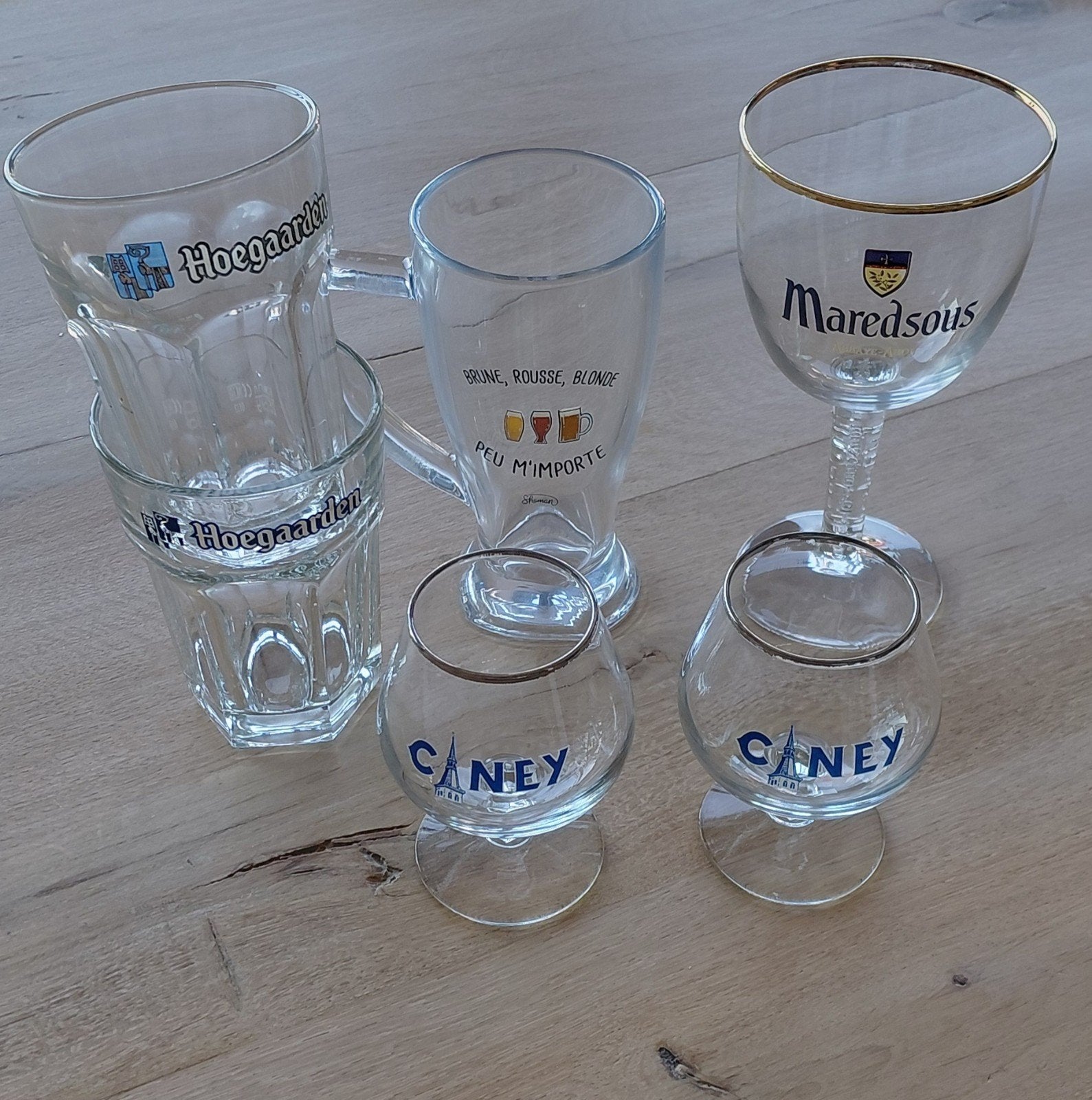 Lot de 6 verres à bieres divers (galopins ciney, hoegaarden,, Collections, Verres & Petits Verres, Enlèvement