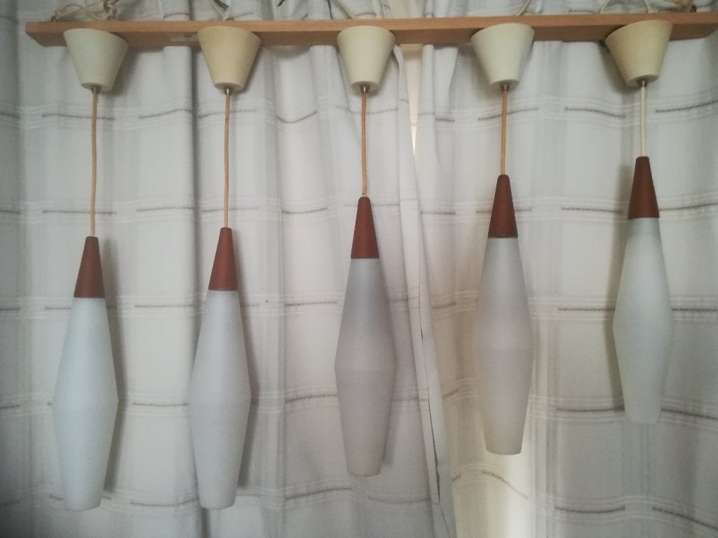 Suspension scandinave en teck et verre dépoli, Enlèvement, Utilisé, Verre