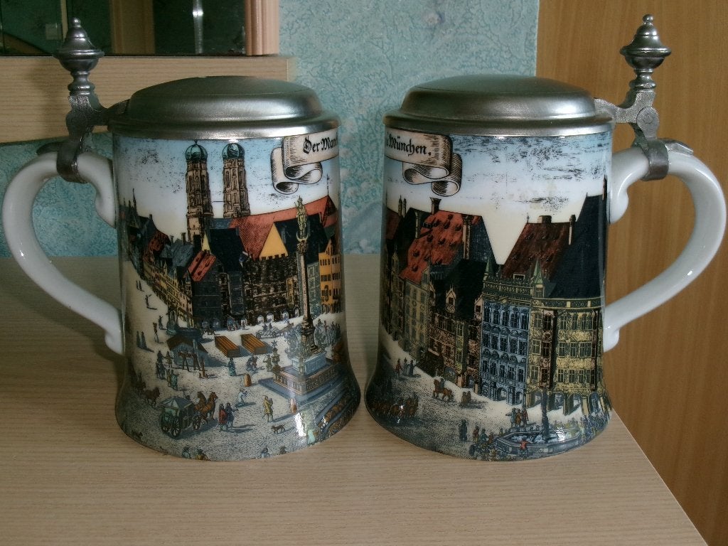 keramische Beierse bierpinten + tinnen deksel, Verzamelen, Ophalen of Verzenden, Nieuw, Pul(len), Overige merken