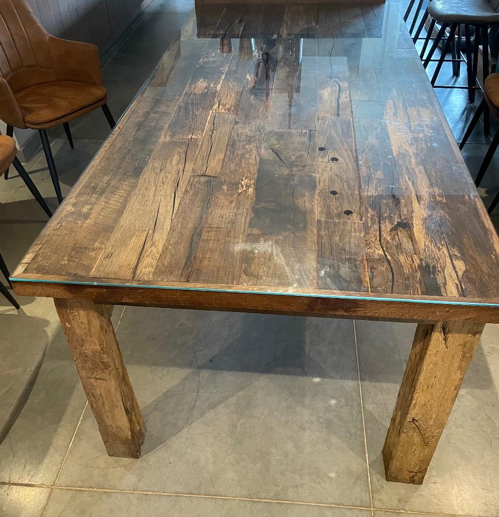 Houten eettafel, Ophalen, 100 tot 150 cm, Glas, 200 cm of meer