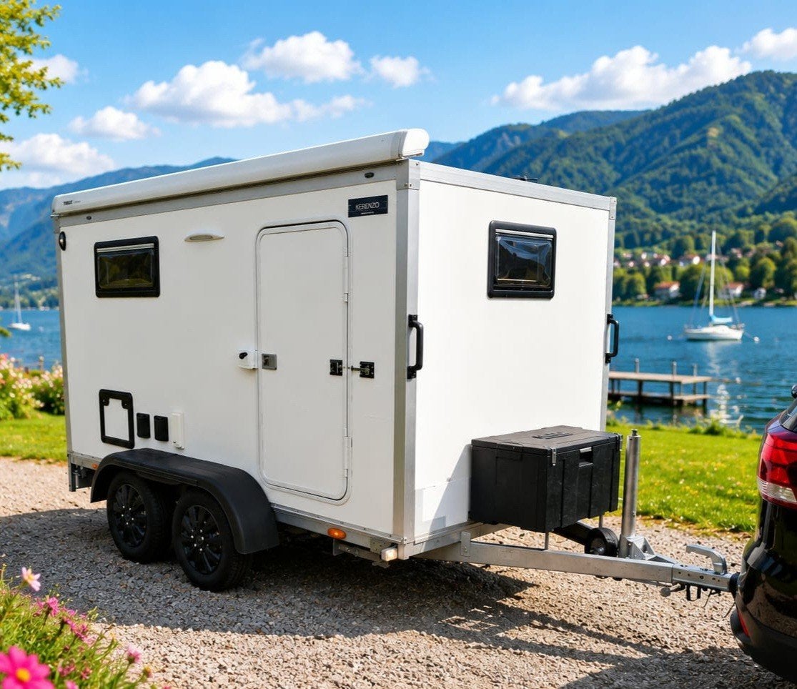 Complete Aanhangwagen / Mini - Caravan / Kampeer - Trailer, Caravans en Kamperen, Caravans, Particulier, Airco, Koelkast, Luifel