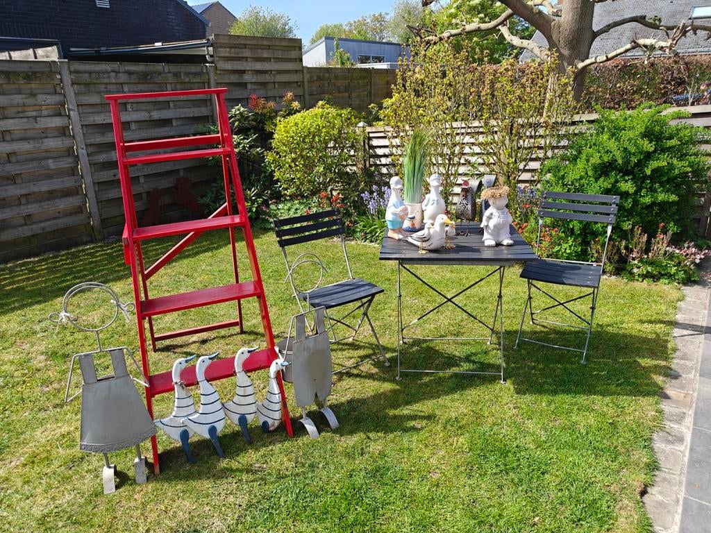 Tuindecoratie met decoratieve ladder, bistroset,..., Ophalen, Gebruikt, Overige typen
