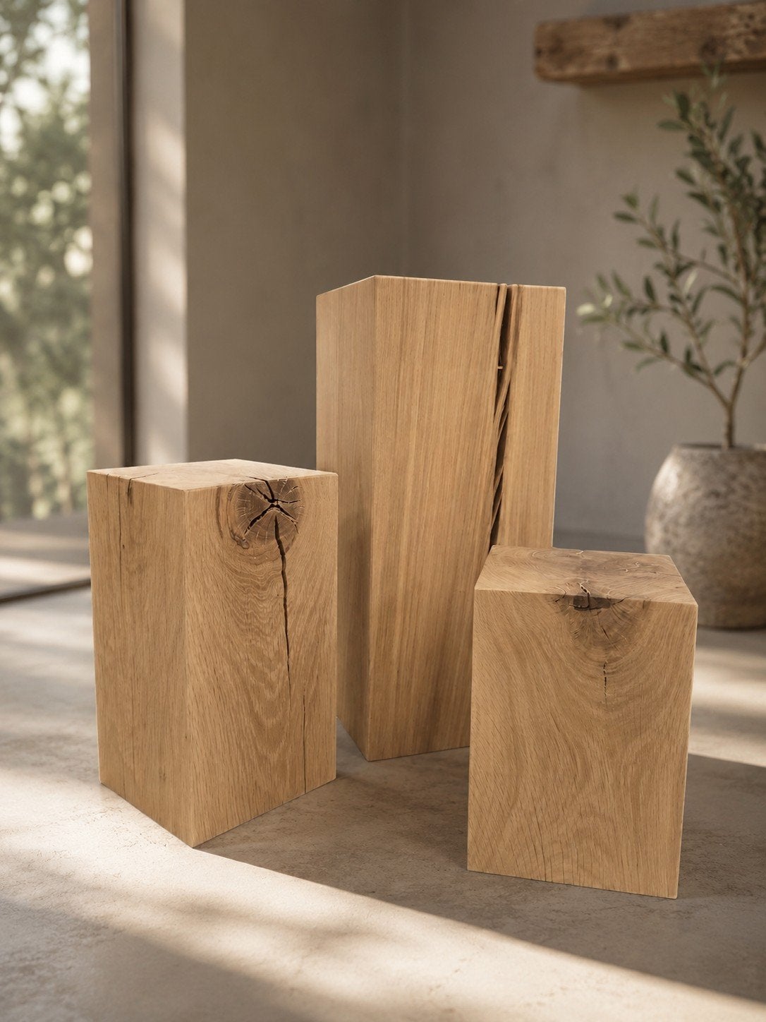 massief houten trio deco sokkels, Ophalen