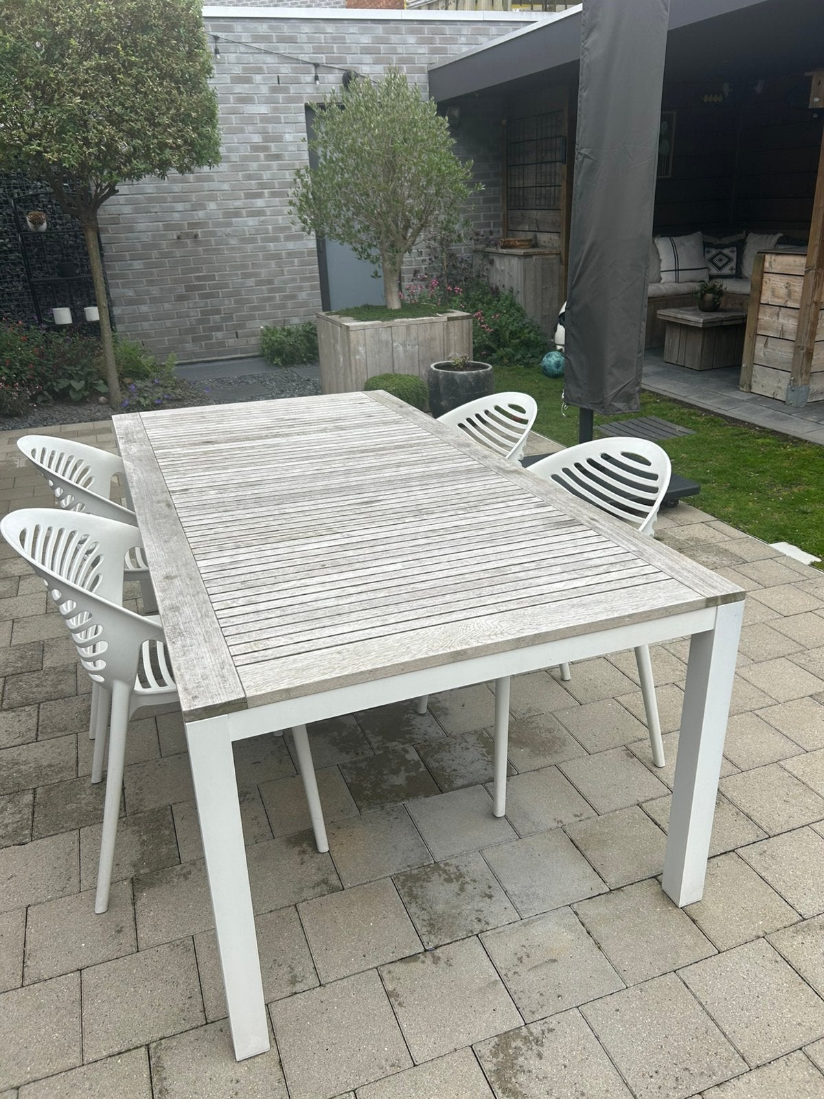 Set Tuintafel en 4 stoelen, Tuin en Terras, Ophalen, Zo goed als nieuw, Aluminium