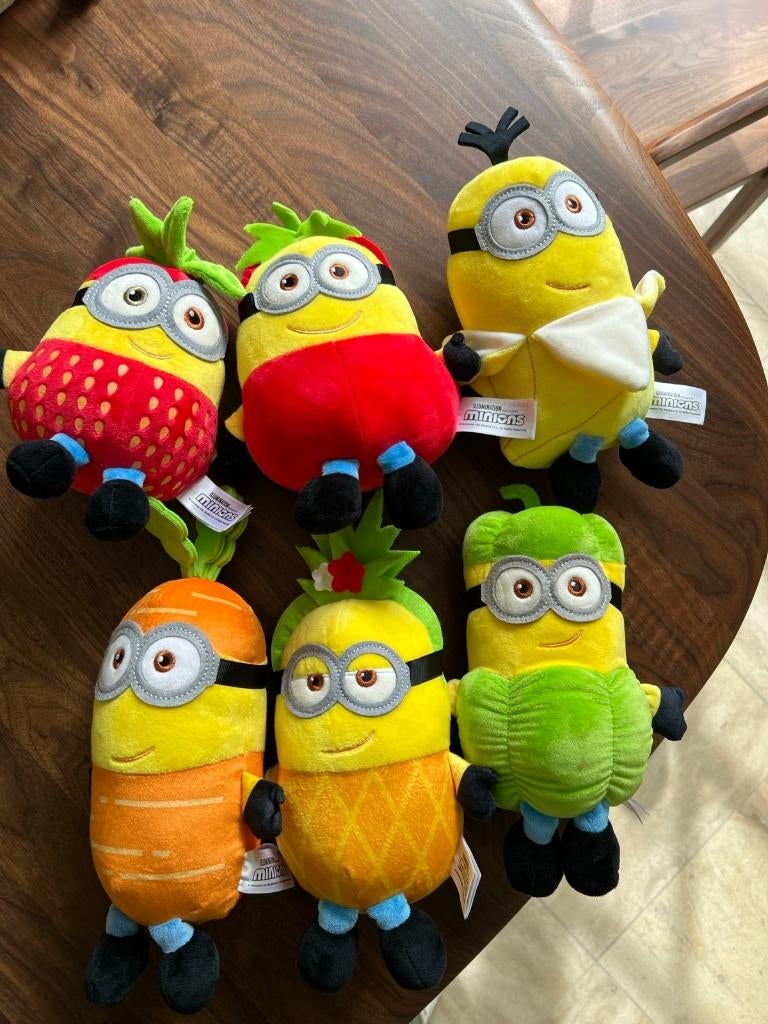 6 Minions Knuffels (Fruit & Groente verzamelactie Delhaize), Kinderen en Baby's, Speelgoed | Knuffels en Pluche, Zo goed als nieuw